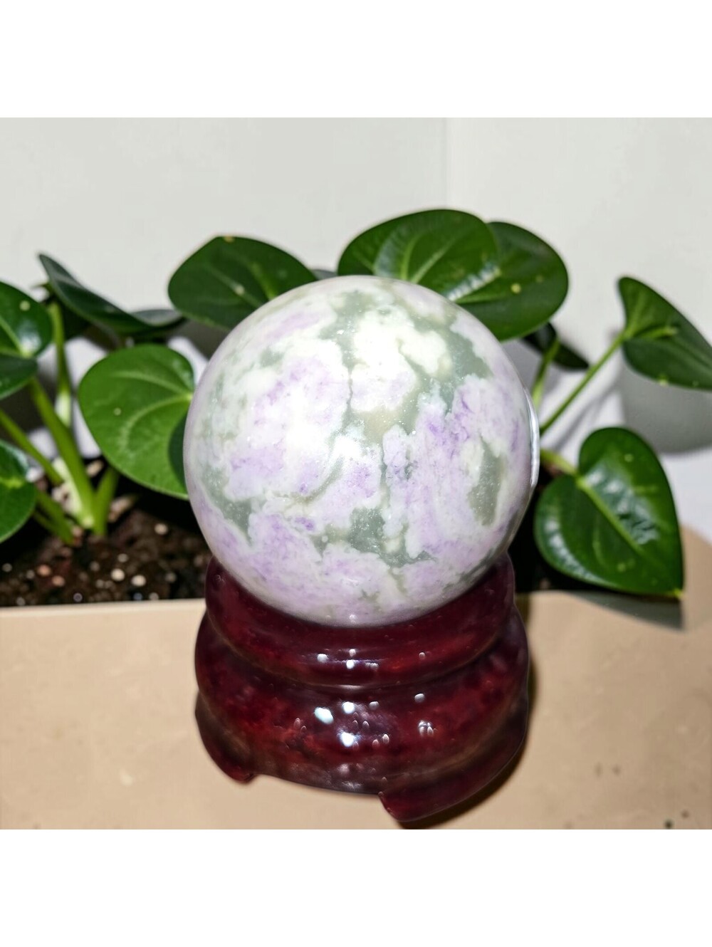 A085. Moss Agate Natural Crystal Sphere Orb 39mm